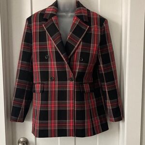 Plaid Double Breasted  Blazer, size-4, red / black cream colors, Lined,2 packets